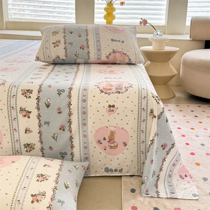 91家纺网 家纺一手货源 找家纺 多品家纺 2025春夏新款超柔水洗棉单床单 床单单件 兔兔庄园