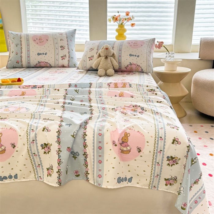 91家纺网 家纺一手货源 找家纺 多品家纺 2025春夏新款超柔水洗棉单床单 床单单件 兔兔庄园