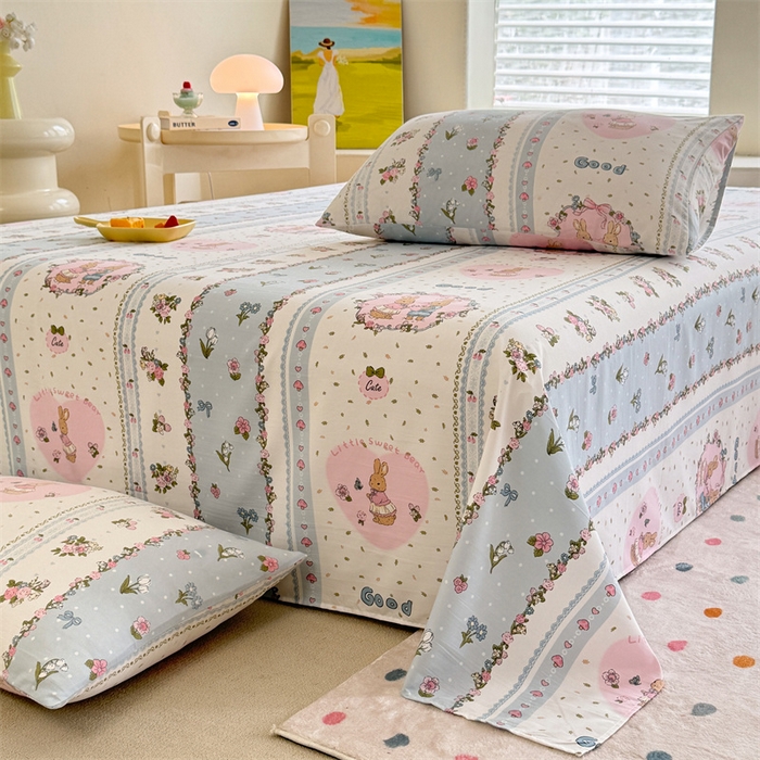 91家纺网 家纺一手货源 找家纺 多品家纺 2025春夏新款超柔水洗棉单床单 床单单件 兔兔庄园