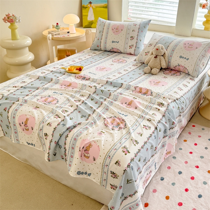 91家纺网 家纺一手货源 找家纺 多品家纺 2025春夏新款超柔水洗棉单床单 床单单件 兔兔庄园