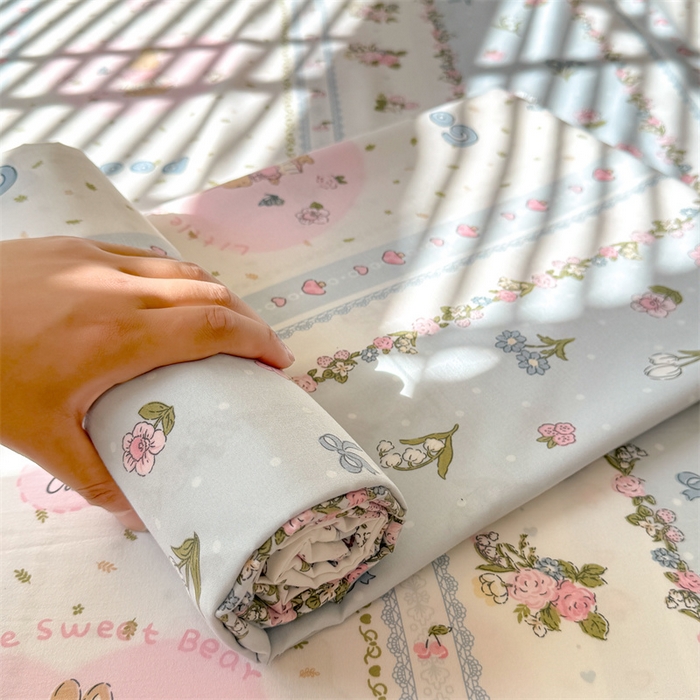 91家纺网 家纺一手货源 找家纺 多品家纺 2025春夏新款超柔水洗棉单床单 床单单件 兔兔庄园