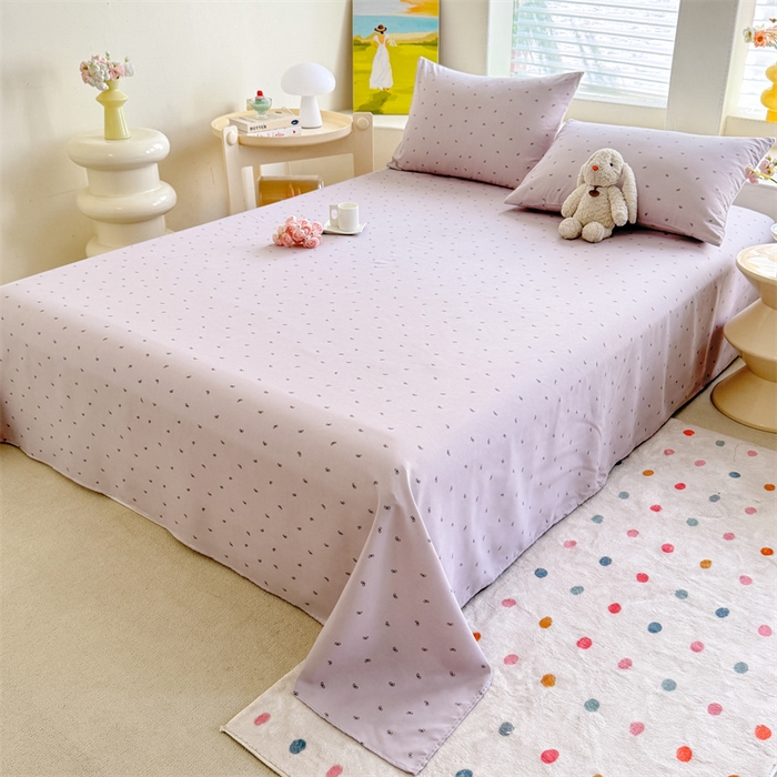 91家纺网 家纺一手货源 找家纺 多品家纺 2025春夏新款超柔水洗棉单床单 床单单件 香芋蝴蝶结