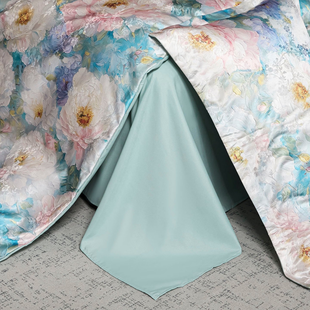 91家纺网 家纺一手货源 找家纺 莱欧纳家纺 2025新款轻奢提花印花四件套 念秋-绿