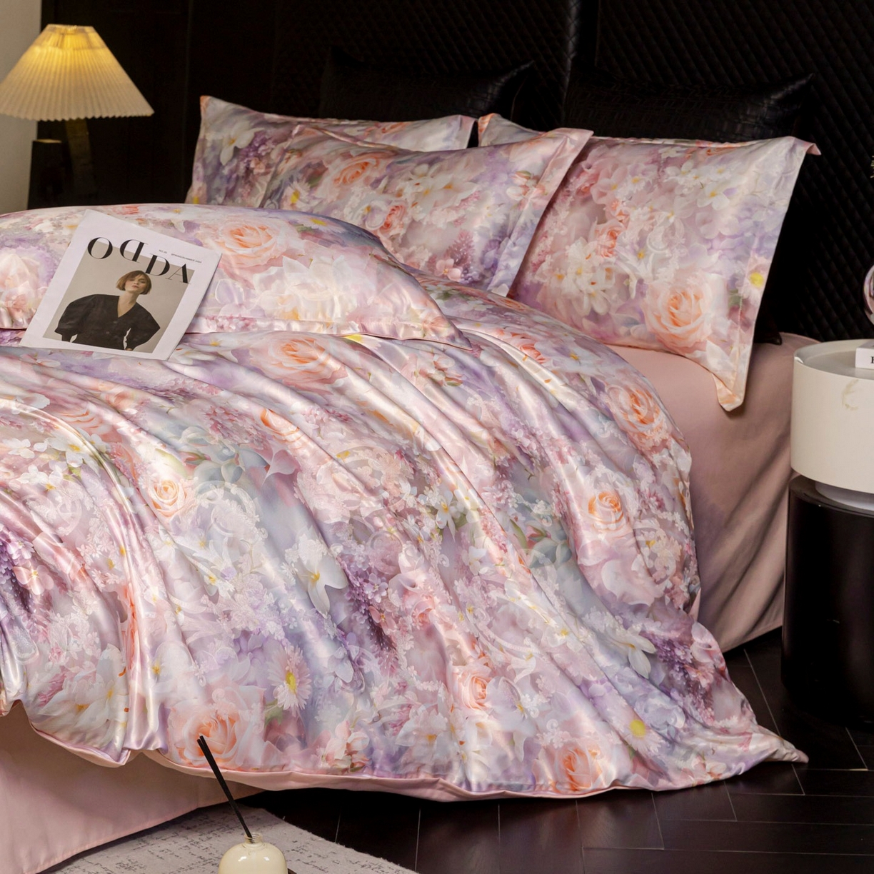 91家纺网 家纺一手货源 找家纺 莱欧纳家纺 2025新款轻奢提花印花四件套 雅典娜-粉