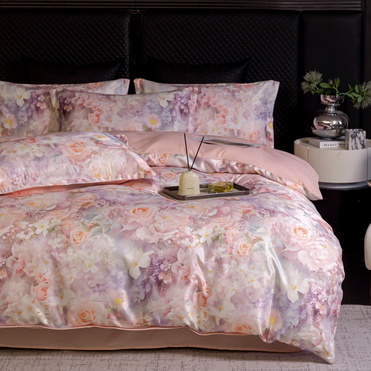 91家纺网 家纺一手货源 找家纺 莱欧纳家纺 2025新款轻奢提花印花四件套 雅典娜-粉