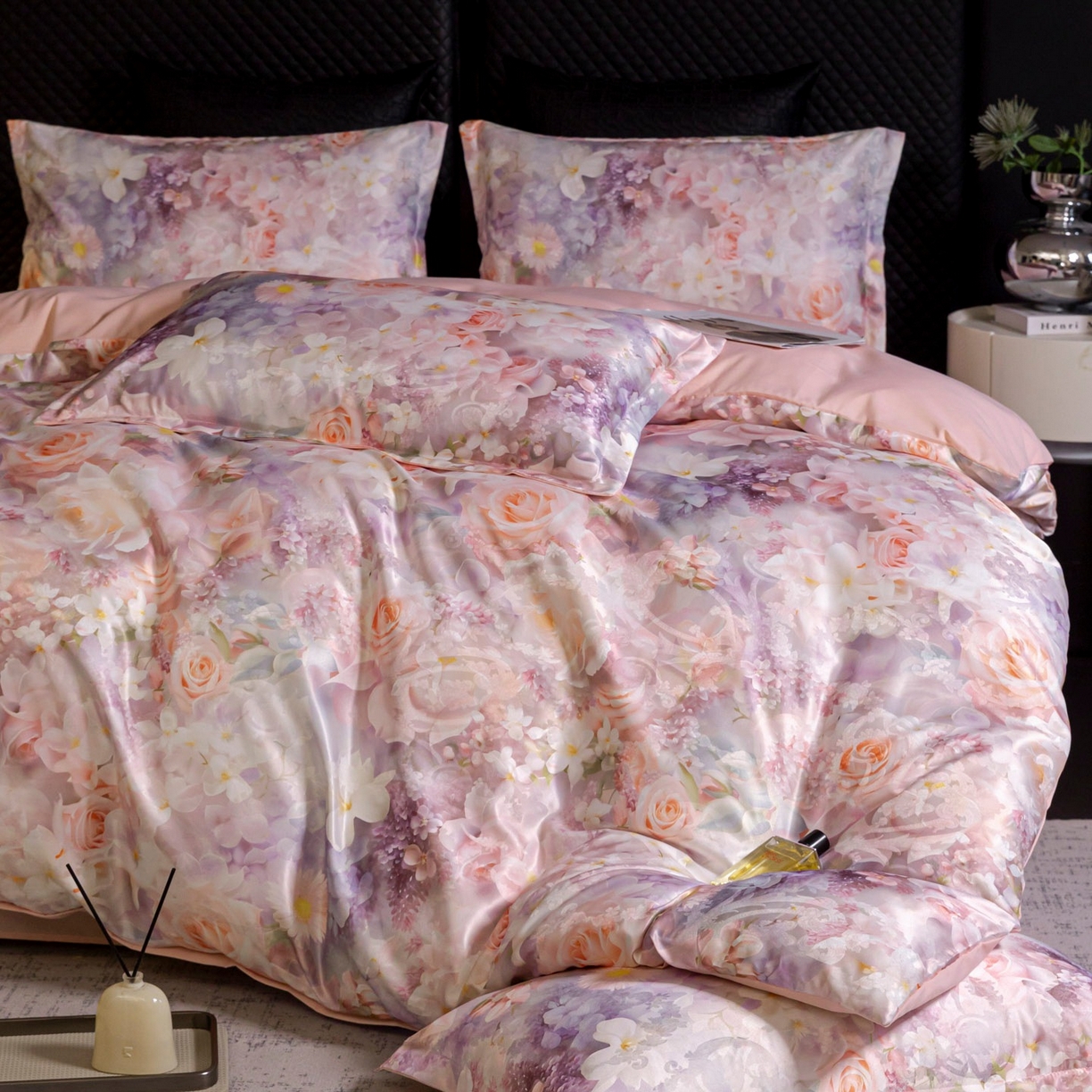 91家纺网 家纺一手货源 找家纺 莱欧纳家纺 2025新款轻奢提花印花四件套 雅典娜-粉