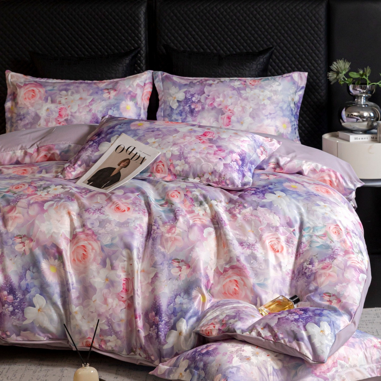 91家纺网 家纺一手货源 找家纺 莱欧纳家纺 2025新款轻奢提花印花四件套 雅典娜-紫