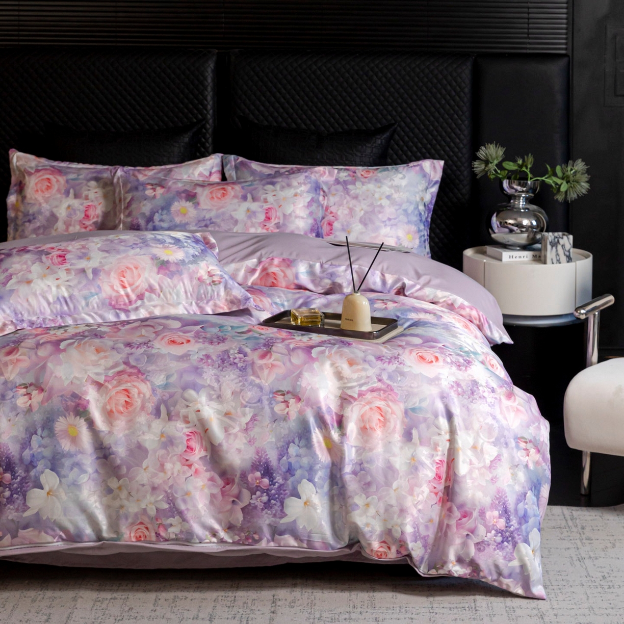 91家纺网 家纺一手货源 找家纺 莱欧纳家纺 2025新款轻奢提花印花四件套 雅典娜-紫