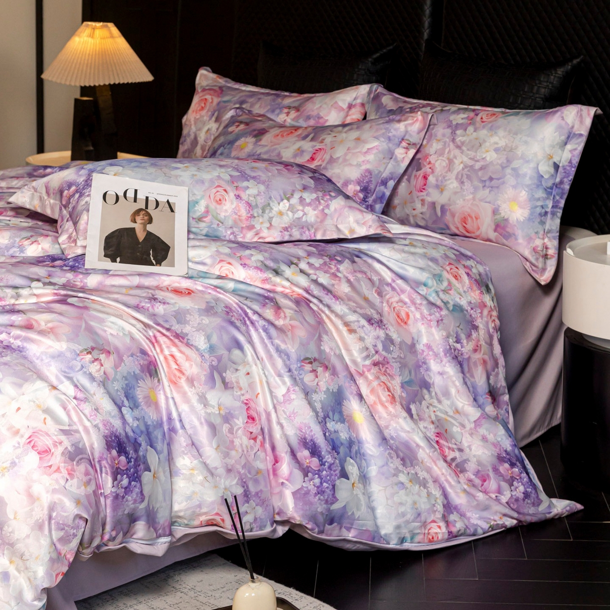 91家纺网 家纺一手货源 找家纺 莱欧纳家纺 2025新款轻奢提花印花四件套 雅典娜-紫