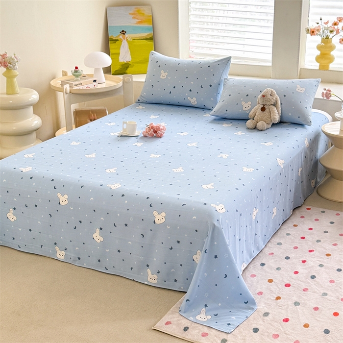 91家纺网 家纺一手货源 找家纺 多品家纺 2025春夏新款超柔水洗棉单床单 床单单件 星空小兔