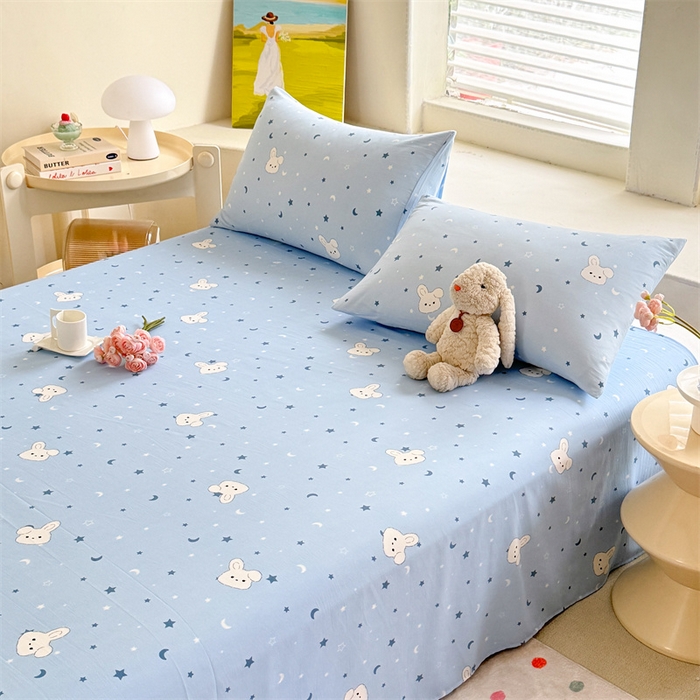 91家纺网 家纺一手货源 找家纺 多品家纺 2025春夏新款超柔水洗棉单床单 床单单件 星空小兔