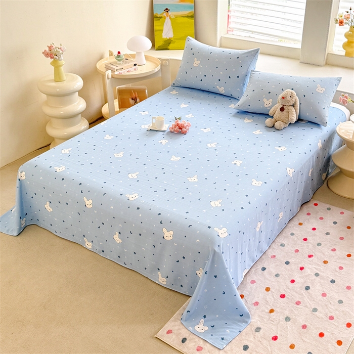 91家纺网 家纺一手货源 找家纺 多品家纺 2025春夏新款超柔水洗棉单床单 床单单件 星空小兔