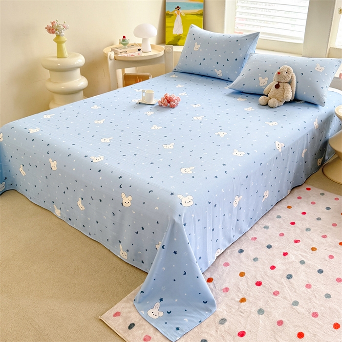 91家纺网 家纺一手货源 找家纺 多品家纺 2025春夏新款超柔水洗棉单床单 床单单件 星空小兔