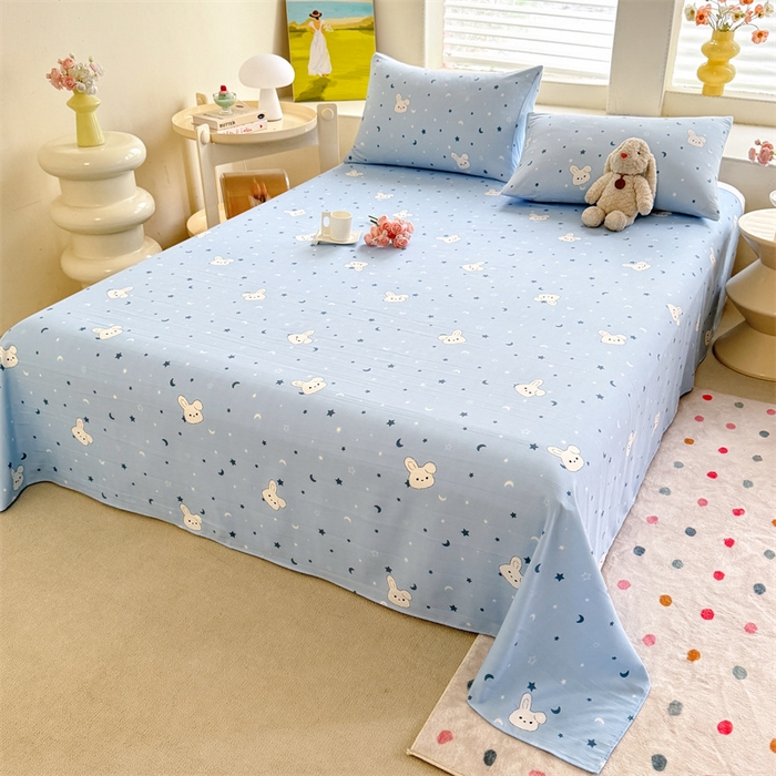 91家纺网 家纺一手货源 找家纺 多品家纺 2025春夏新款超柔水洗棉单床单 床单单件 星空小兔