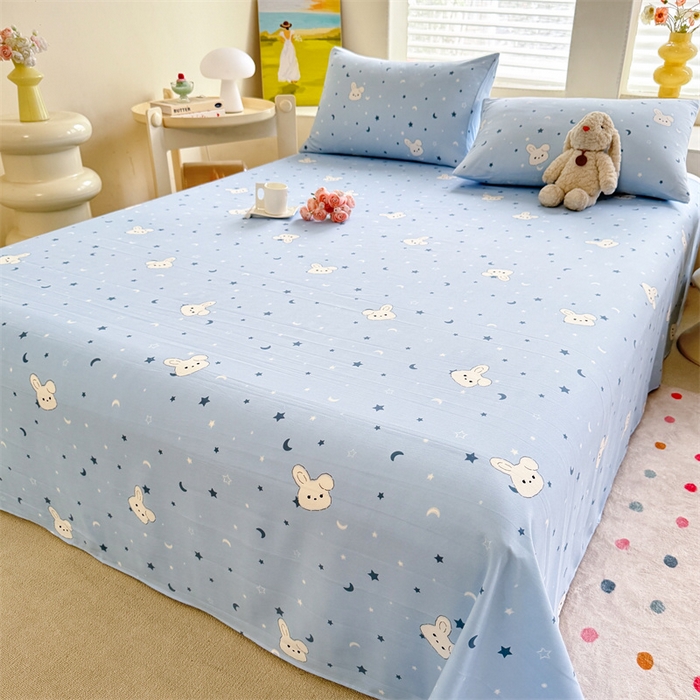 91家纺网 家纺一手货源 找家纺 多品家纺 2025春夏新款超柔水洗棉单床单 床单单件 星空小兔