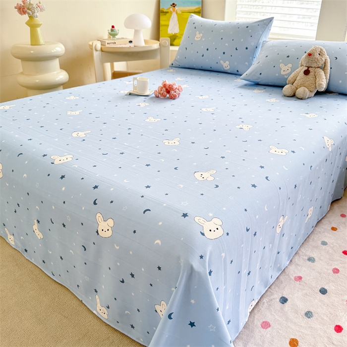 91家纺网 家纺一手货源 找家纺 多品家纺 2025春夏新款超柔水洗棉单床单 床单单件 星空小兔