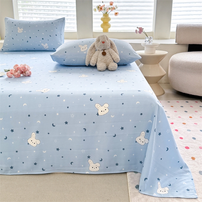 91家纺网 家纺一手货源 找家纺 多品家纺 2025春夏新款超柔水洗棉单床单 床单单件 星空小兔