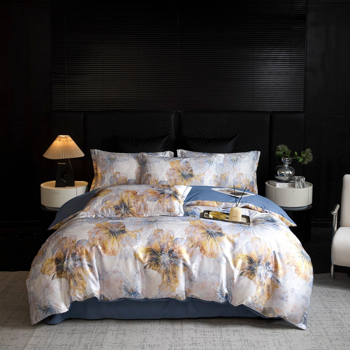 莱欧纳家纺 2025新款轻奢提花印花四件套 印象-蓝灰