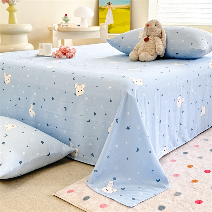 91家纺网 家纺一手货源 找家纺 多品家纺 2025春夏新款超柔水洗棉单床单 床单单件 星空小兔