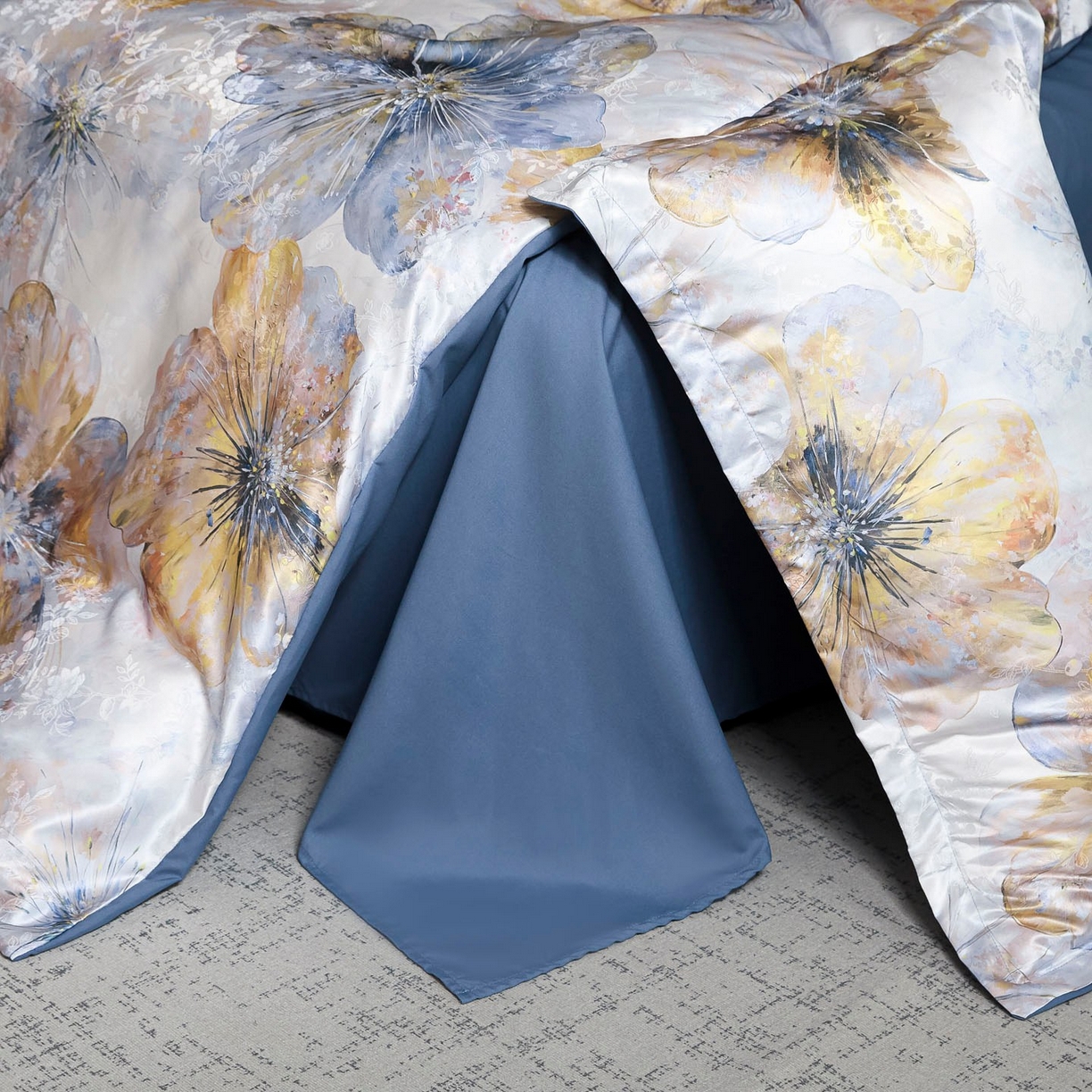 91家纺网 家纺一手货源 找家纺 莱欧纳家纺 2025新款轻奢提花印花四件套 印象-蓝灰