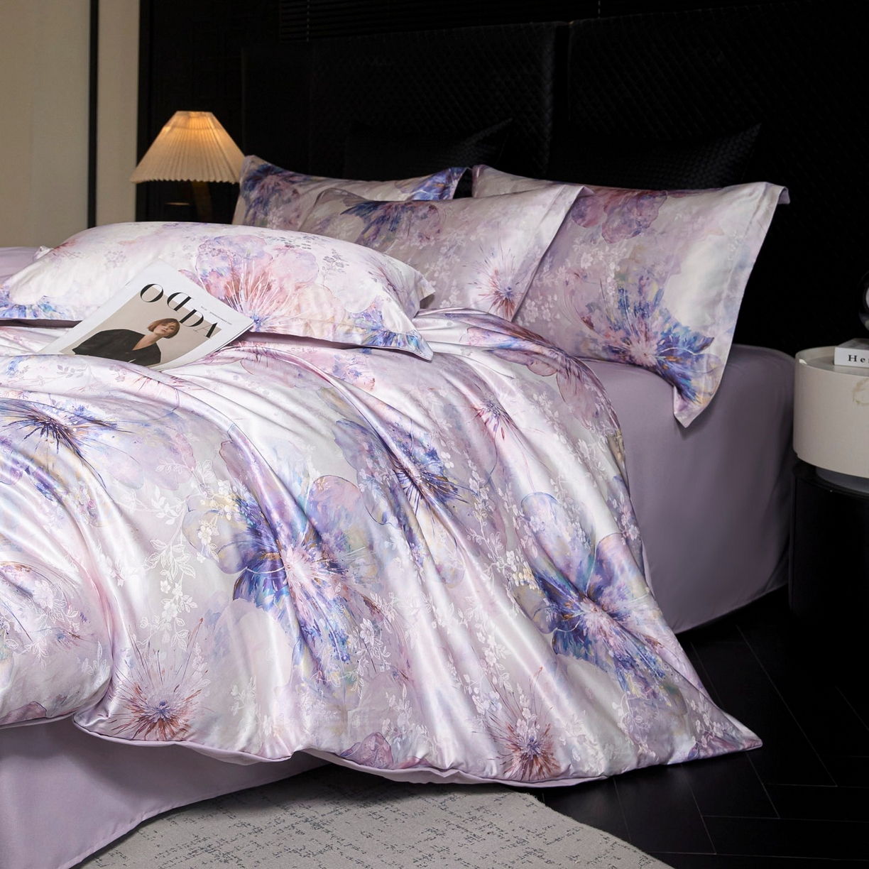 91家纺网 家纺一手货源 找家纺 莱欧纳家纺 2025新款轻奢提花印花四件套 印象-紫