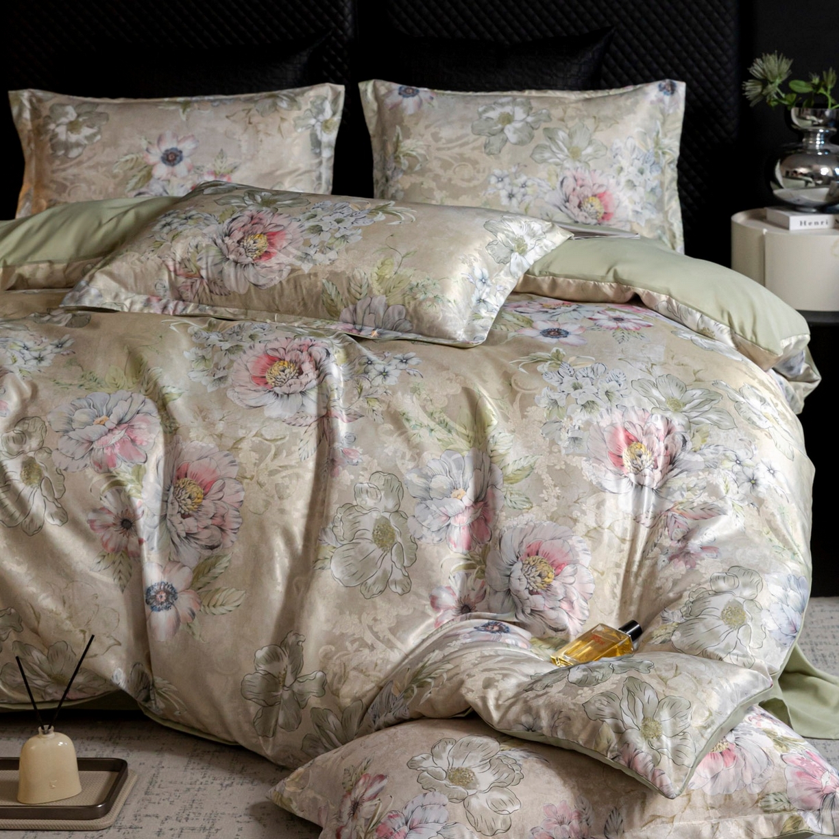 91家纺网 家纺一手货源 找家纺 莱欧纳家纺 2025新款轻奢提花印花四件套 云瑾