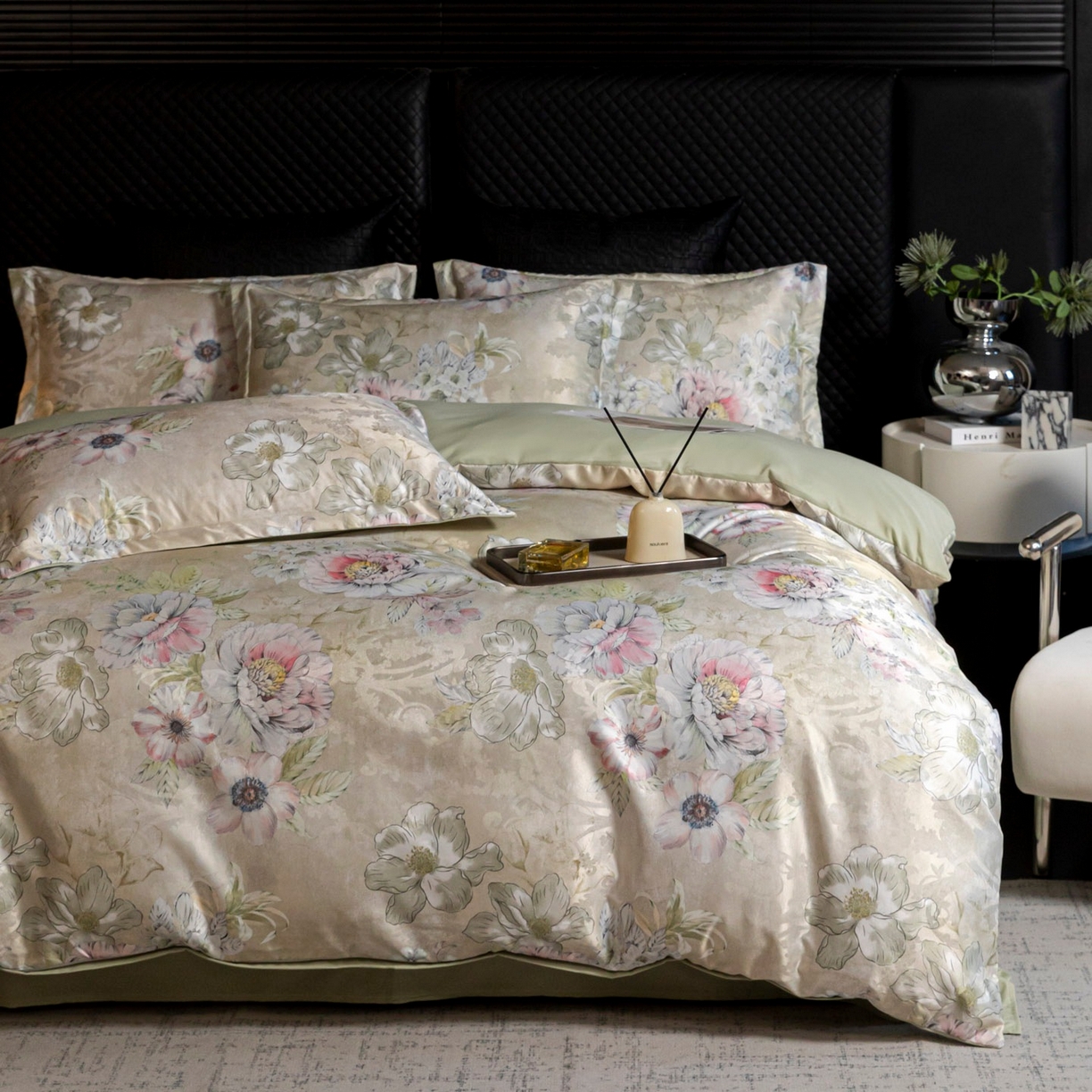 91家纺网 家纺一手货源 找家纺 莱欧纳家纺 2025新款轻奢提花印花四件套 云瑾