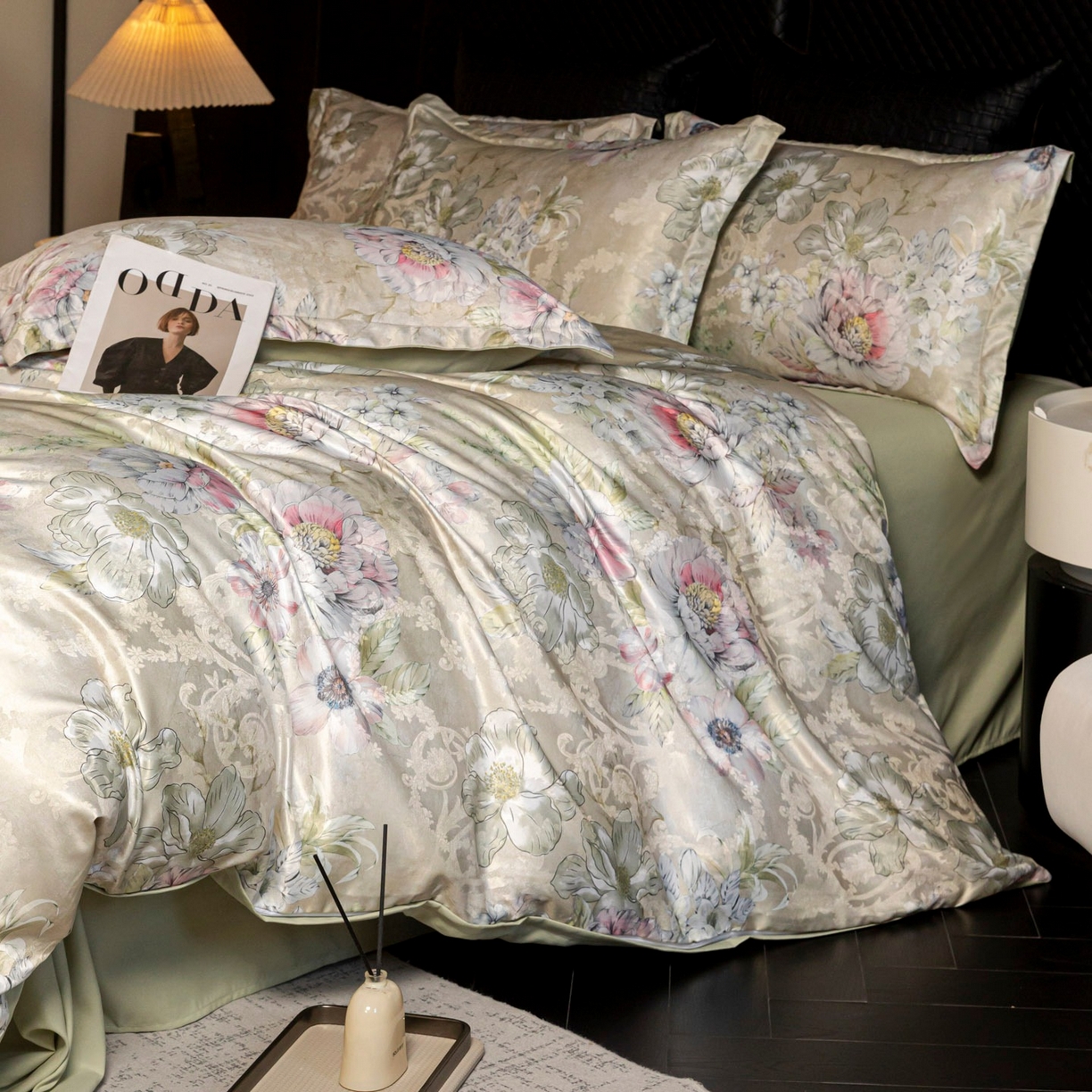 91家纺网 家纺一手货源 找家纺 莱欧纳家纺 2025新款轻奢提花印花四件套 云瑾