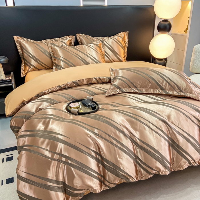 91家纺网 家纺一手货源 找家纺 莱欧纳家纺 2025新款轻奢欧式提花四件套 爱情牵线-金咖