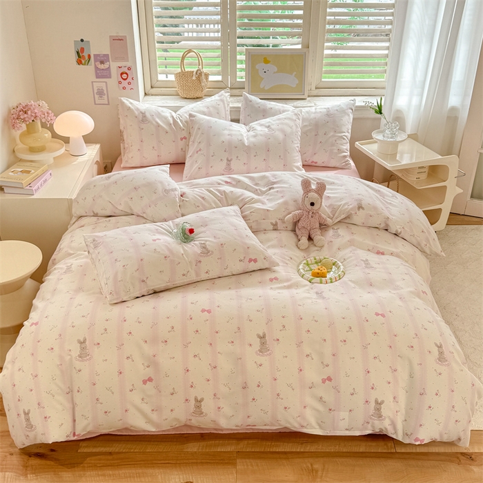 91家纺网 家纺一手货源 找家纺 多品家纺 2025春夏新款超柔云感水洗棉单被套 被套单件 小兔斑比