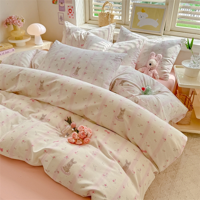 91家纺网 家纺一手货源 找家纺 多品家纺 2025春夏新款超柔云感水洗棉单被套 被套单件 小兔斑比