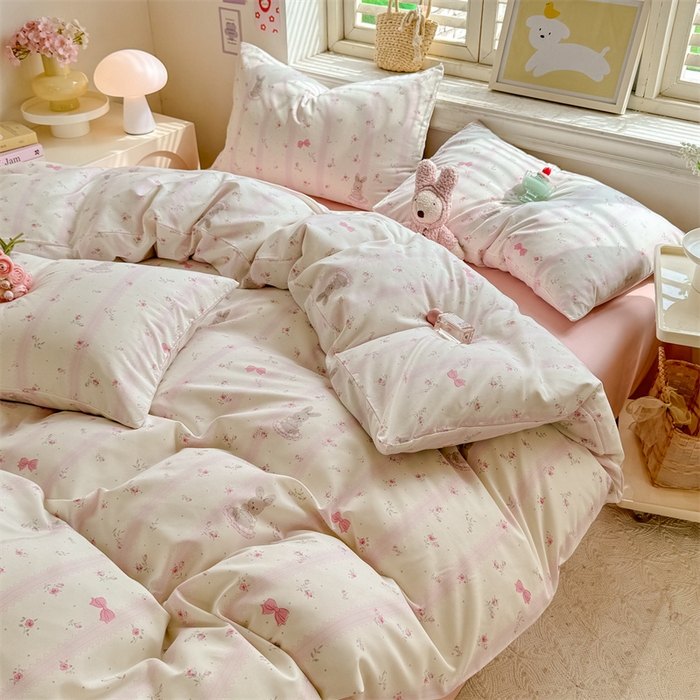 91家纺网 家纺一手货源 找家纺 多品家纺 2025春夏新款超柔云感水洗棉单被套 被套单件 小兔斑比