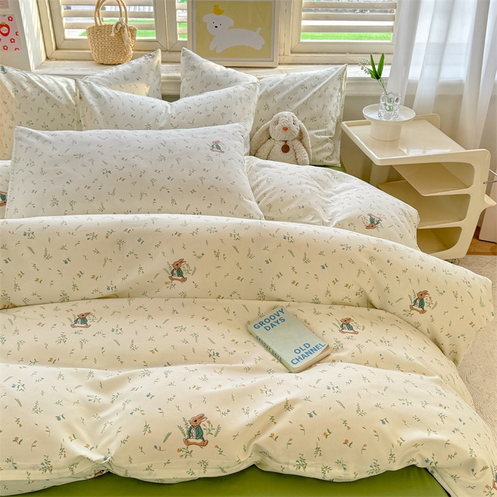 91家纺网 家纺一手货源 找家纺 多品家纺 2025春夏新款超柔云感水洗棉单被套 被套单件 叶雨兔