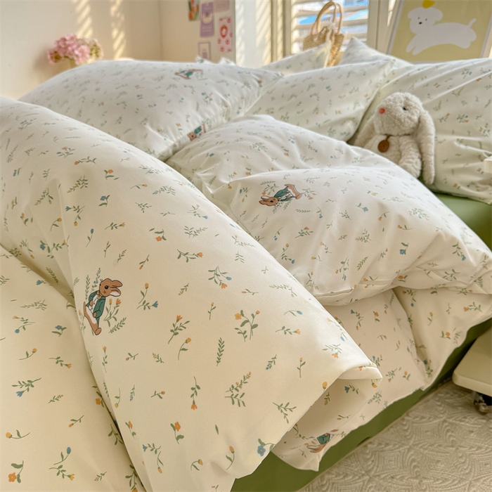 91家纺网 家纺一手货源 找家纺 多品家纺 2025春夏新款超柔云感水洗棉单被套 被套单件 叶雨兔