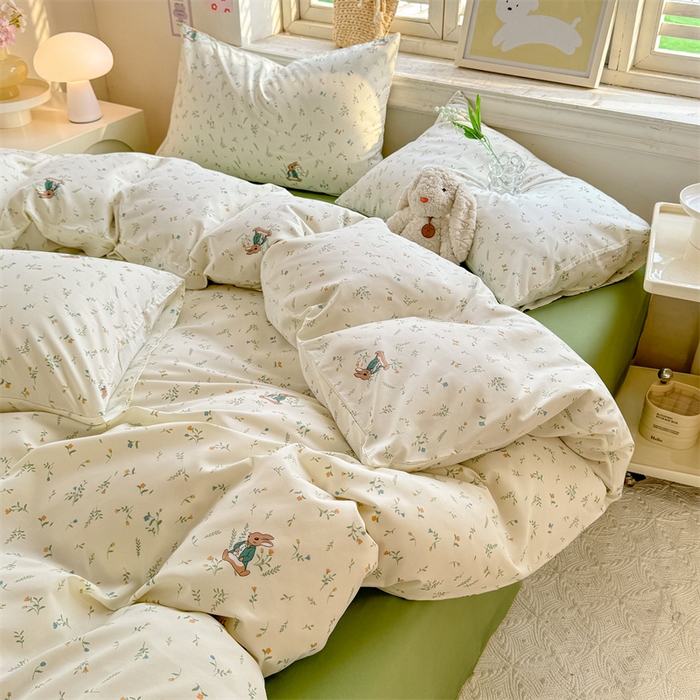 91家纺网 家纺一手货源 找家纺 多品家纺 2025春夏新款超柔云感水洗棉单被套 被套单件 叶雨兔