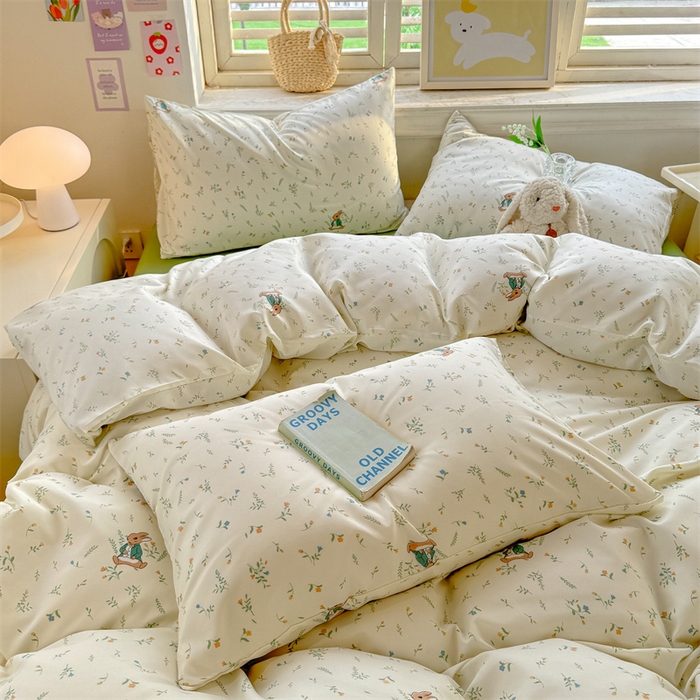 91家纺网 家纺一手货源 找家纺 多品家纺 2025春夏新款超柔云感水洗棉单被套 被套单件 叶雨兔