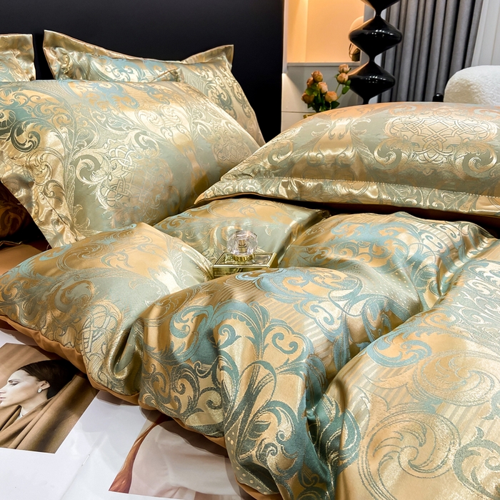 91家纺网 家纺一手货源 找家纺 莱欧纳家纺 2025新款轻奢欧式提花四件套 安德利亚-玫瑰金