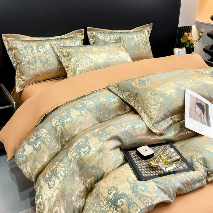 91家纺网 家纺一手货源 找家纺 莱欧纳家纺 2025新款轻奢欧式提花四件套 安德利亚-玫瑰金