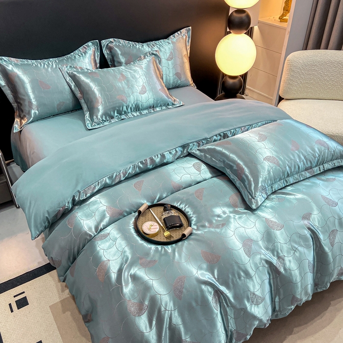 91家纺网 家纺一手货源 找家纺 莱欧纳家纺 2025新款轻奢欧式提花四件套 本初-湖兰