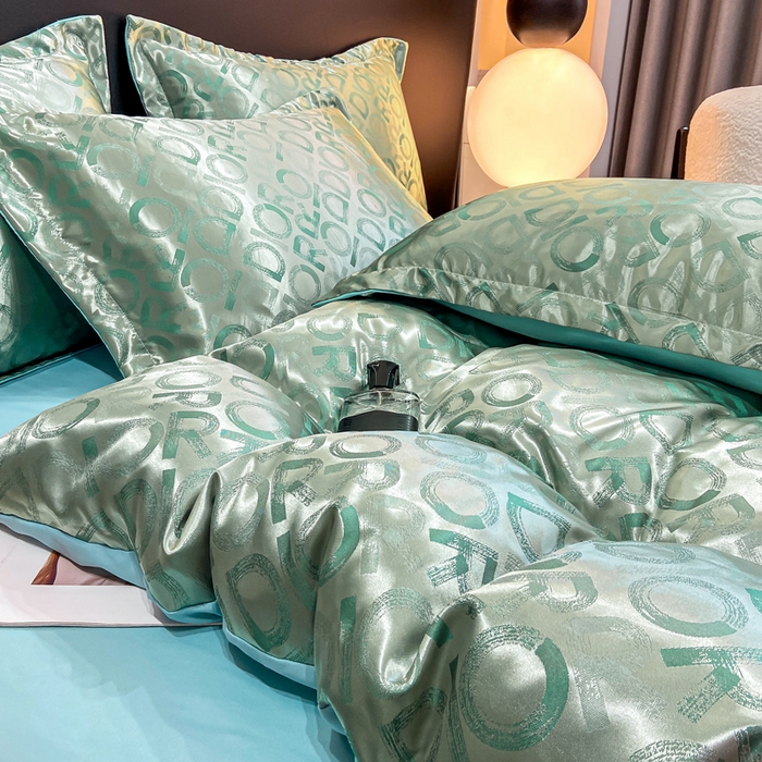 91家纺网 家纺一手货源 找家纺 莱欧纳家纺 2025新款轻奢欧式提花四件套 蒂法尼的清晨-绿