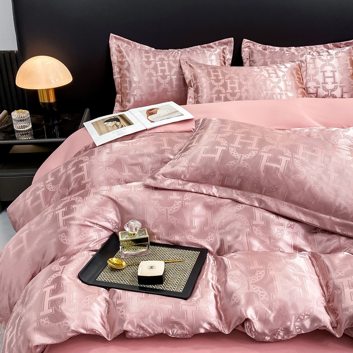 91家纺网 家纺一手货源 找家纺 莱欧纳家纺 2025新款轻奢欧式提花四件套 繁花-豆沙