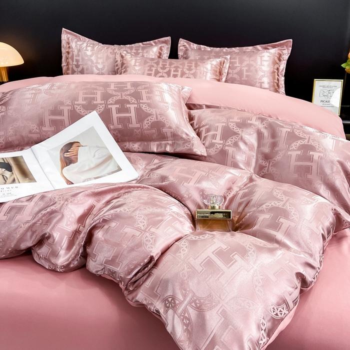 91家纺网 家纺一手货源 找家纺 莱欧纳家纺 2025新款轻奢欧式提花四件套 繁花-豆沙