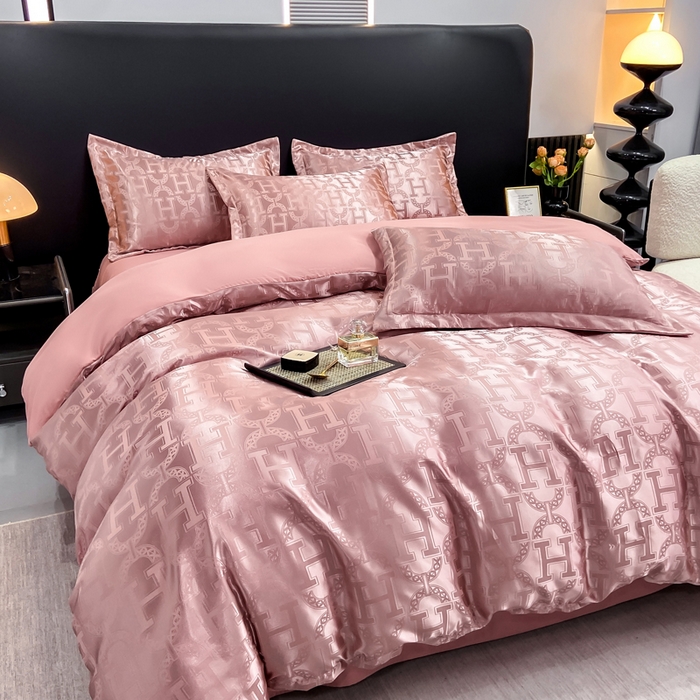 91家纺网 家纺一手货源 找家纺 莱欧纳家纺 2025新款轻奢欧式提花四件套 繁花-豆沙