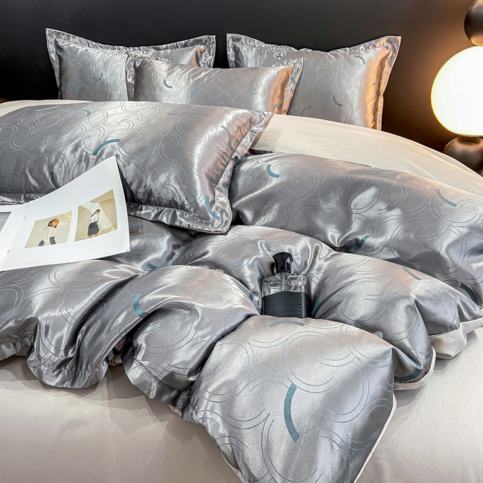 91家纺网 家纺一手货源 找家纺 莱欧纳家纺 2025新款轻奢欧式提花四件套 简言-灰