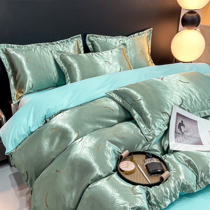 91家纺网 家纺一手货源 找家纺 莱欧纳家纺 2025新款轻奢欧式提花四件套 简言-绿