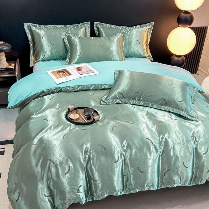 91家纺网 家纺一手货源 找家纺 莱欧纳家纺 2025新款轻奢欧式提花四件套 简言-绿