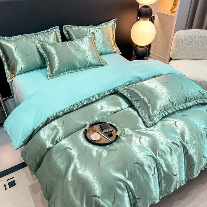 91家纺网 家纺一手货源 找家纺 莱欧纳家纺 2025新款轻奢欧式提花四件套 简言-绿