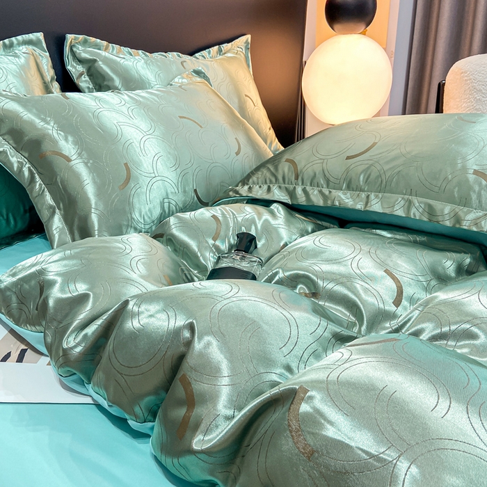 91家纺网 家纺一手货源 找家纺 莱欧纳家纺 2025新款轻奢欧式提花四件套 简言-绿