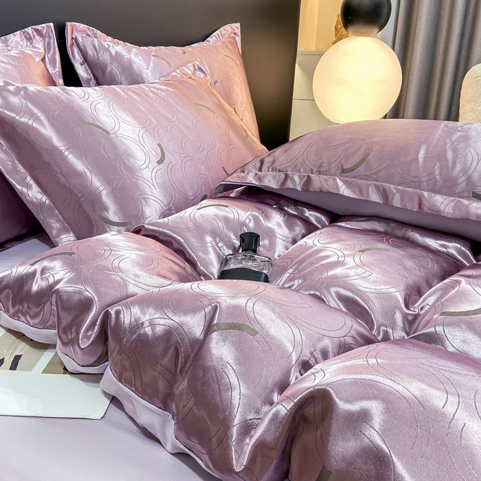 91家纺网 家纺一手货源 找家纺 莱欧纳家纺 2025新款轻奢欧式提花四件套 简言-紫