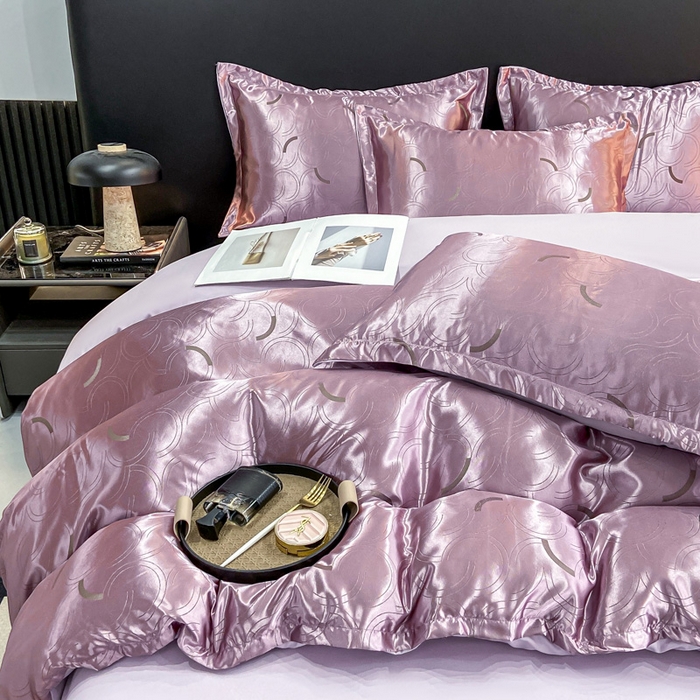 91家纺网 家纺一手货源 找家纺 莱欧纳家纺 2025新款轻奢欧式提花四件套 简言-紫